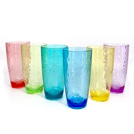yongzhenlite Set of 6 26-Ounce Large Acrylic Glasses Plastic Tumbler/Drinking Cups,Hammered Style,BPA Free (Multi color)