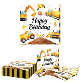 Kotkiddy Pack of 40 Napkins for Construction Site, Children's Birthday Table Decoration with Excavator, Tractor, Construction Vehicle, Bulldozer, Wheel Loader - 33 x 33 cm