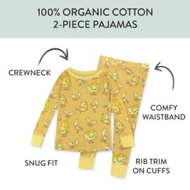 HonestBaby 2-Piece Pajamas Sleepwear PJs 100% Organic Cotton for Baby, Toddler, Kids, Boy, Mac N Cheese, 3T