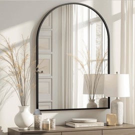 Arched Bathroom Mirror for Wall,Mirror for Vanity,38''x26'' Large Wall Mounted Mirror, Metal Frame (38'' x 26'', Black)