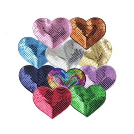10 Pieces Heart Shaped Sequin Patches Sequin Embroidered Appliques DIY Iron-on for Clothes Backpacks