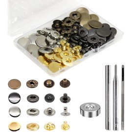 24 Sets Press Studs Set, BetterJonny Brass Press Studs Diameter 17 mm Copper Press Studs Metal Bronze Clothing Press Studs with Fixing Tool Kit for Leather Jeans Jacket Wallet Handbag 4 Colours