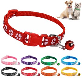 8 Pcs Puppy Collars, Puppy Dog Collars with Bell, Puppy Whelping Collars with Paw Print, Adjustable Puppy Id Collar, for Small Dog Cat Puppy Pet