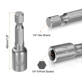 HARFINGTON 3pcs Hex Nut Driver Drills Bit 1/4" 6-Points Socket 1/4" Hex Shank 1.9" (48mm) Long Magnetic Nut Setter CR-V Steel Quick-Change Nut for Power Drill Impact Drivers