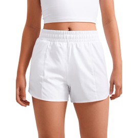 CRZ YOGA Girls Athletic Shorts with Zipper Pocket Lightweight Running Shorts for Teen Girls Kids Liner White X-Large