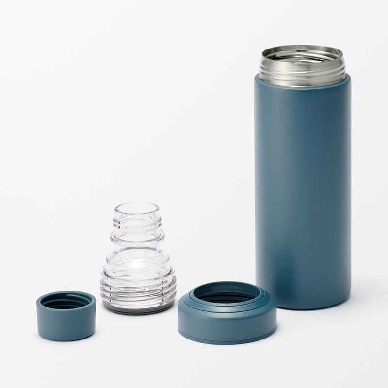 Mujinrushi Stainless Steel Carbonation-Safe Insulated Bottle - Dark Blue 600mL