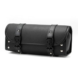 Motorcycle Bag, Universal Motorcycle Handlebar Bag, Motorcycle Fork Bag PU Leather Black Roll Saddlebags for Honda Kawasaki Suzuki Yamaha