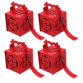Abaodam 4PCS Wedding Favor Boxes Chinese Wedding Candy Boxes Chinese Style Wooden Candy Pack with Tassel Sweet Bags for Bridal Shower Baby Shower Engagement Party