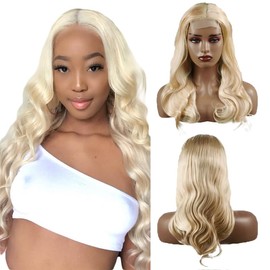 Creuost Lace Front Wig Human Hair 4x1 HD Transparent 150% Density 613 Lace Front Wig Human Hair 613 Wig Body Wave Blonde Wig Human Hair Pre Plucked for Women 613 HD Lace Frontal Wig 24 Inch