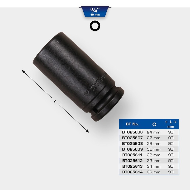 BRILLIANT TOOLS BT025613 3/4-Inch Hexagonal Impact Socket, 34 mm, Long