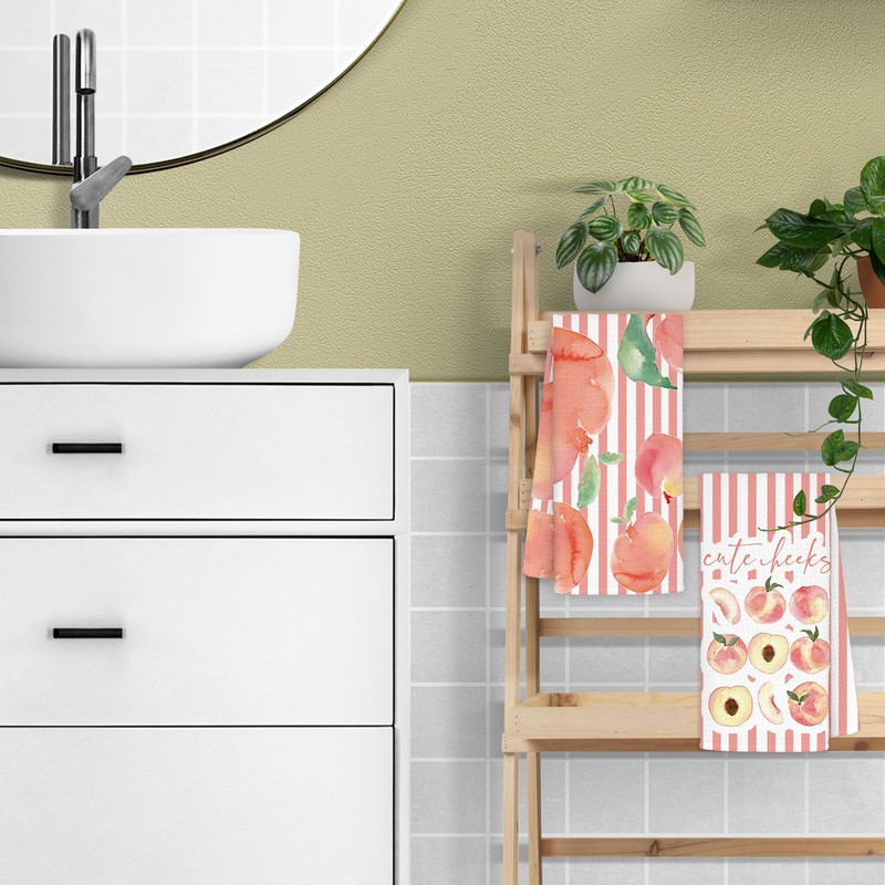 Spring Pink Peach Hand Towels for Kitchen Bathroom Set of
