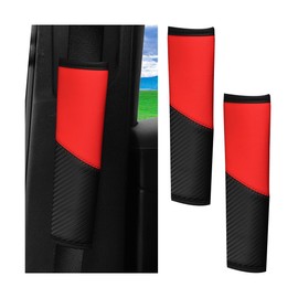 Osilly 2PCS Car Seat Belt Cover, Carbon Fiber Vehicle Safety Seatbelt Shoulder Strap Protector, Breathable Leather Automotive Interior Harness Pad Accessories, Universal for Most Cars (Red)