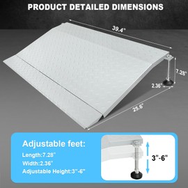 HONYTA Steel Threshold Ramp, Door Ramp with Adjustable Height for 3.0" to 6.0", Doorway Threshold Ramp for Wheelchairs/Walkers/Carts/Scooters(39.4" W x 25.6" L)