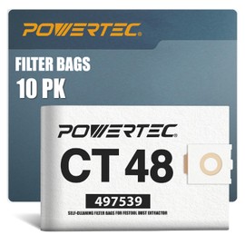POWERTEC 497539 Selfclean Filter Bag for Festool CT 48 10PK, for Festool CT48 Dust Extractor, Replacement Vacuum Bags, Filter Bags for Festool (75055-P2)