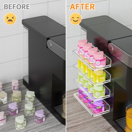 NiHome 4-Pack Clear Acrylic Holders for Ninja Thirsti Drops, Space-Saving Pod Organizer with Adjustable Layers, Holds Up to 16 Pods, Strong Nano Adhesive for Secure Attachment, Easy Access and Display