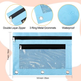 Kosiz 6 Pcs Pencil Pouch, 3 Ring Binder Pencil Pouch, 2 Layer Zipper Pencil Case with Mesh Window, Wear Resistant Oxford Fabric, Multicolored for Student Teacher (Macaron Color)