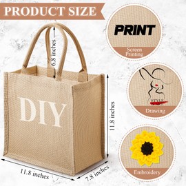 12 Pcs Burlap Jute Tote Bags with Handles Laminated Interior Reusable Blank Bridesmaid Gift Bags Grocery Beach Bag for Shopping Wedding Bachelorette Party Embroidery DIY Art Crafts 12 x 12 x 7.8 inch