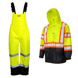 JORESTECH Safety Rain Set Kit with High Visibility Jacket with Reflective Stripe Pants and dirt-concealing black bottom