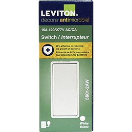Leviton 15 Amp Decora Antimicrobical Wall Switch Single-Pole, 5601-2AW, White
