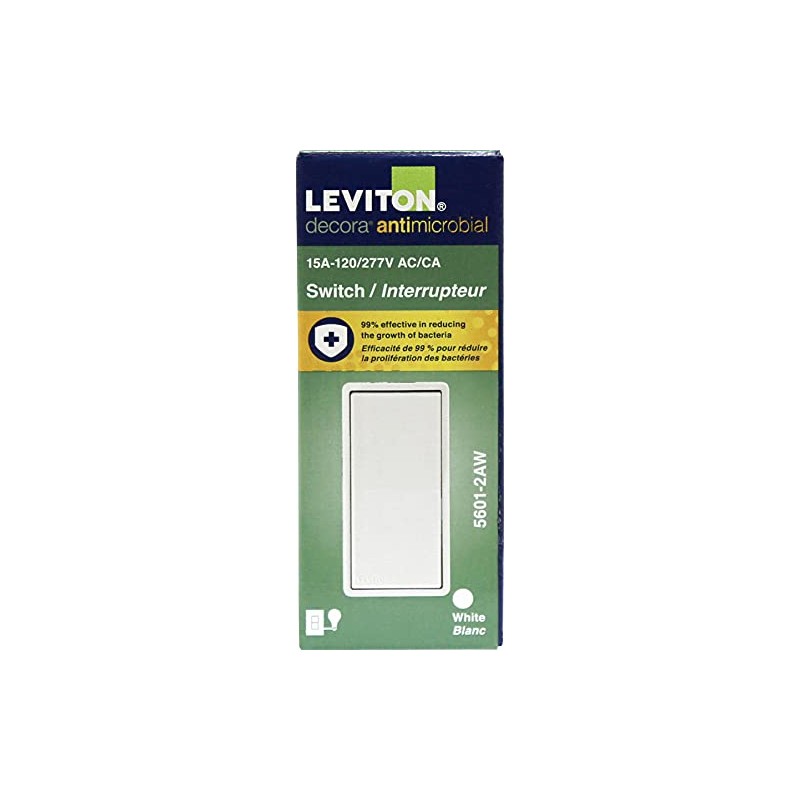 Leviton 15 Amp Decora Antimicrobical Wall Switch Single-Pole, 5601-2AW, White