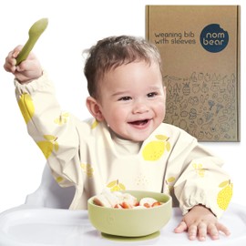 Nombear ® Baby Weaning Bib with Sleeves - Waterproof Baby Bibs 6-12 Months for Baby Led Weaning, Coverall Bibs for Baby Feeding, Long Sleeve Bibs for Toddler, Baby Bibs with Sleeves, Baby Apron