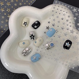 2 Sheets Star Nail Art Stickers Decals 3D Self-Adhesive 4th of July Nail Decals Gold Silver Design Stars Nail Accessories Independence Day Nail Decoration for Women Girls Manicure Tips Supplies