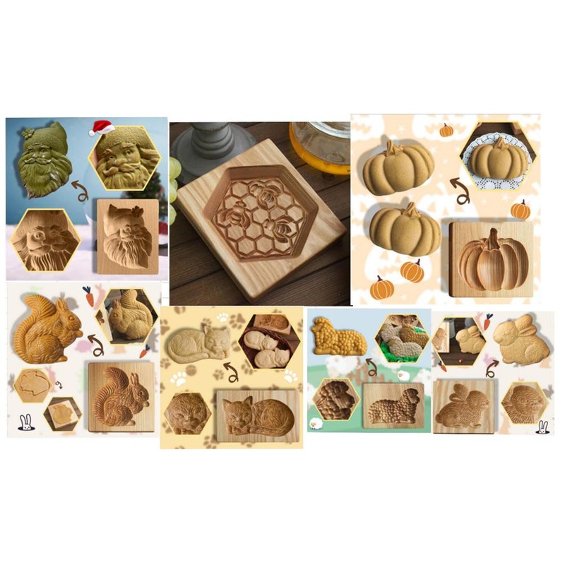 Christmas Wooden Mold Carved Press Stamp Molds Biscuit Cutters Christmas