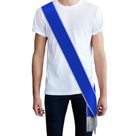 Party to Be Plain Sash with Tassels Blank Satin Sash for Adults 3.9" Wide x 74.8" in Total Length (Blue with silver border)