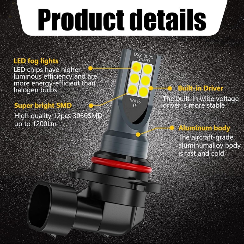 Nowkont Pack-2 Car 9005 LED Fog Light Bulb, 1500LM 3030-12SMD