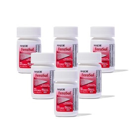 Major Ferosul - Ferrous Sulfate 325mg Tablets with 65mg of Elemental Iron - Iron Supplement for Women, Men - Red - 100 Count (6 Pack)