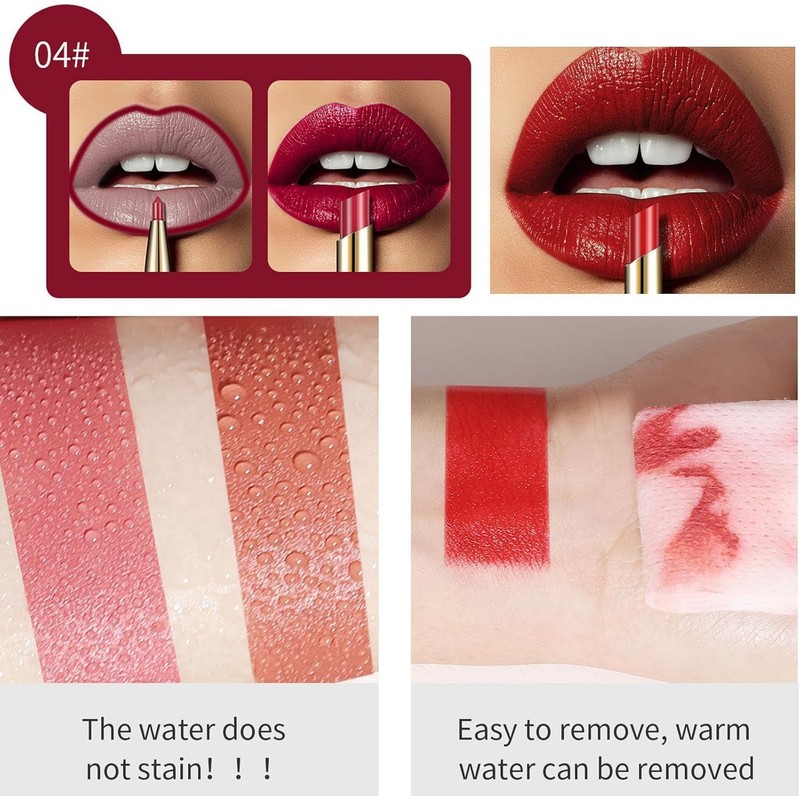 Lápiz Labial 2 En 1 Resistente Al Agua, Delineador De