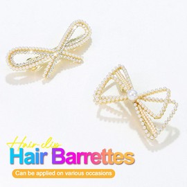 CAKURE Bow Hair Clips Pearl Hair Barrettes Bow French Hair Clip Hair Accessories for Women and Girls (Pack of 2)