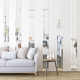 Acrylic Mirror Wall Decor, Peel and Stick Mirror Strips, Vertical Mirror Tiles for Entryway, Bedroom & Bathroom, Shatterproof Wall Decor for Small Spaces, Gold Silver Black (20, Silver)
