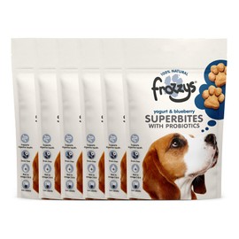 Frozzys Frozzys Superbites Grain Free Dog Treats with Probiotics, Rich in Omega 3/6 for Skin, Coat & Digestive Health - Natural Low Fat Healthy Puppy Training Treats - Yogurt & Blueberry, 6 x 100g Pouches