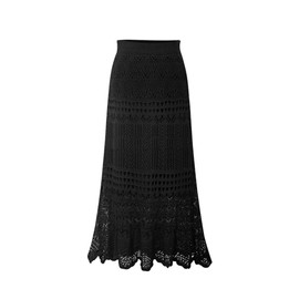 chouyatou Women's Stretched High Waist Crochet Hollow Out Knit Flowy Patterned Lace Maxi Skirt (X-Large, Black)