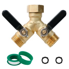 CUMIZON Garden Hose Splitter 2 Way, Heavy Duty Brass Y Connector Tap Splitter, Water Hose Y Splitter 2 Valves with 2 Extra Rubber Washers (Y Way)