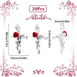 SUNNYCLUE 1 Box 30Pcs Rose Cross Charm Gothic Style Crosses Rose Flower Beads Cross Charm Thistles Thorns Fancy Crucifix Charms for Jewelry Making Charms DIY Earrings Necklace Supplies, Alloy, No