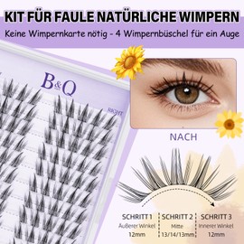 B&Q 10 Pairs of Natural Eyelashes, Sunflower Style with Invisible Band, No Lash Map Required, Eyelash Extension Set with Eyelash Glue and Tweezers for Newcomers (Sunflower - 10 Pairs)