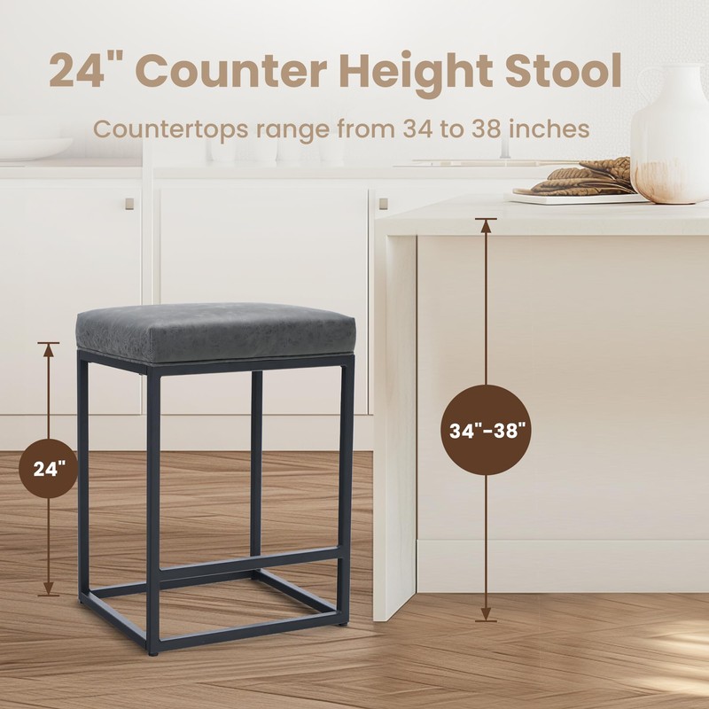 PHI VILLA Bar Stools Set of 3 - Thick Cushion