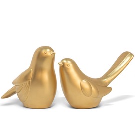 KI Store Pack of 2 Small Bird Statues Bird Gold Decoration Made of Resin, Decorative Birds, Bird Figures Vintage, for Garden, Spring, Table Party
