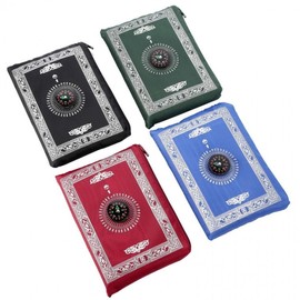 JtrM Blue Muslim Prayer Compass Mat Rug Carpet Portable Vintage Pattern Travel muslim 2ea