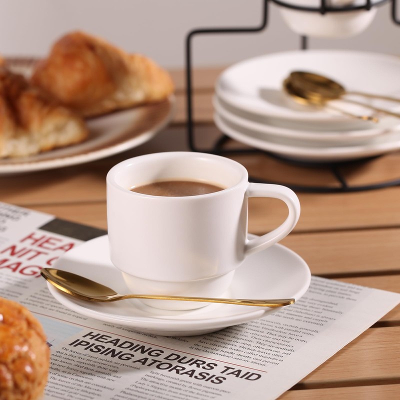 Lareina 4 Ounce Espresso Cups with Saucers, Spoons and Metal