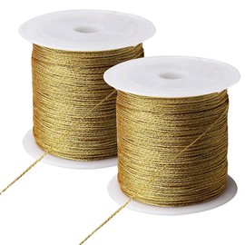 Pengxiaomei 218 Yards/656 Feet Metallic Cord, 2 Pcs Spool Metallic Thread Gold Jewelry Thread Gold Craft String Tinsel String Craft Making Cord(0.5mm)
