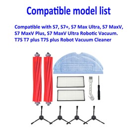 S7, S7+, S7 Max Ultra,S7 MaxV Plus T7S Replacement Parts Compatible with Roborock Robot Vacuum - 2 Main Brushes, 2 Mop Cloths, 2 Filters, 4 Side Brushes,1 white brush, 1 screw driver