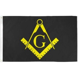 MWS 3'X5' Masonic Black Flag Freemasonry Banner Mason Premium 210D 3x5 Flag Set (Super Polyester) w/Heavy Duty 6-Feet Spinning Flag Pole Bracket Residential Commercial