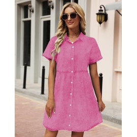 LOOKUB Womens Denim Dress Country Concert 2025 Chambray Vacation A-Line Shirt Graduation Denim Dress,L, Pink