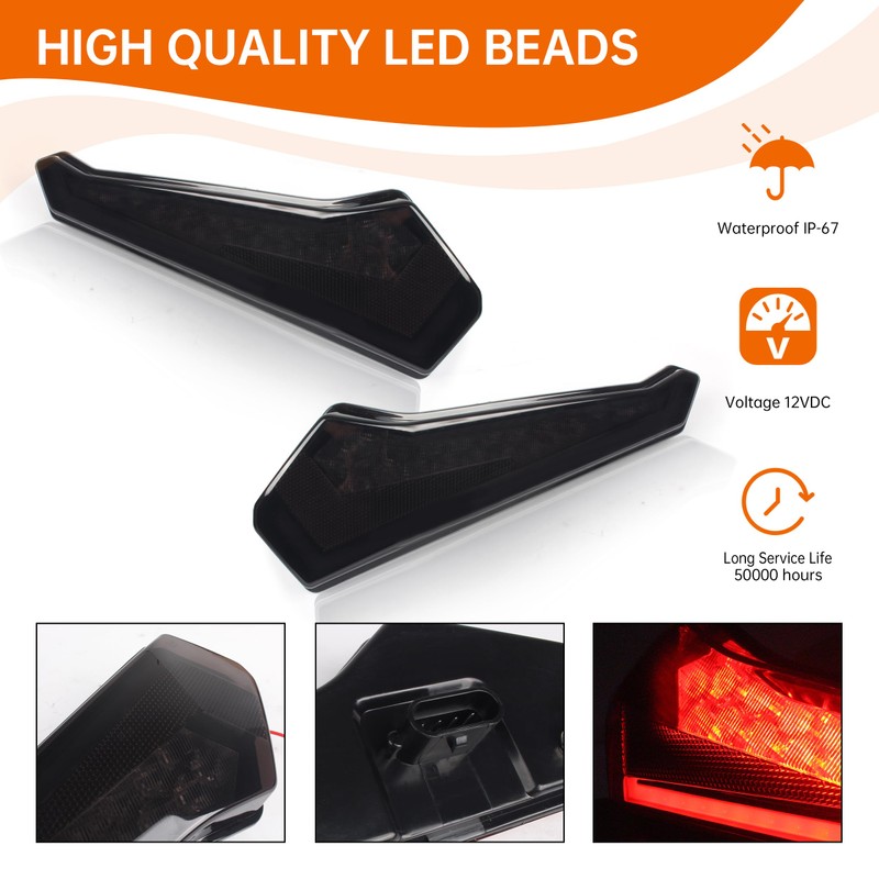 CUSAUTV Smoked Black LED Tail Lights for Polaris RZR XP