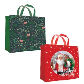 Set of 2 Large Jumbo Christmas Gift Bags Xmas Presents Woven 40cm x 40cm - Reusable Present Bag/Shopper 3082