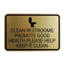 Signs ByLITA Classic Framed Clean Restrooms Promote Good Health Please Help Keep It Clean Sign (Brushed Gold) - Medium 2 Pack