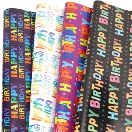 Birthday Wrapping Paper 12 Sheets Happy Birthday Gift Wrapping Papers for Men Women 4 Styles Large Colorful Folded Flat Wrapping Paper for Gift Present Holiday Birthday Party Supplies 19.7 X 27.5 Inch